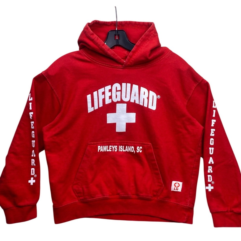 Lifeguard Hoodie Youth Large Pawleys Island Spell Out AOP Beachy‎ Coastal